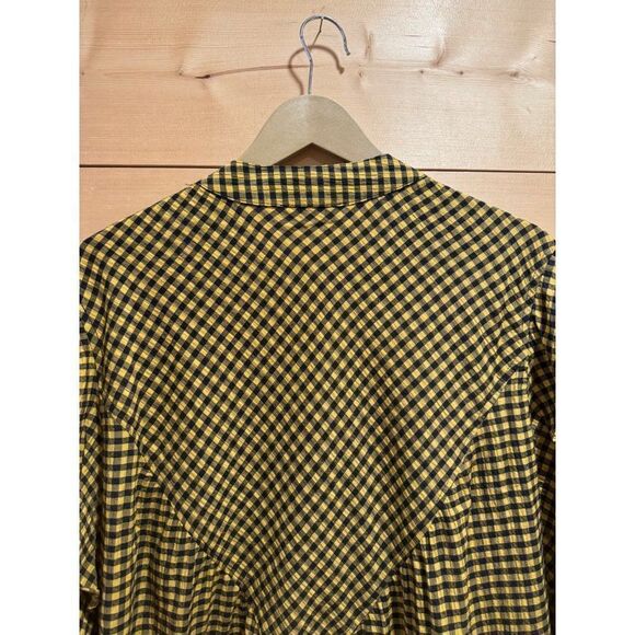 Topshop Textured Check Ruffle Mini Shirt Dress Mustard Sz 14 EUC - Picture 12 of 13